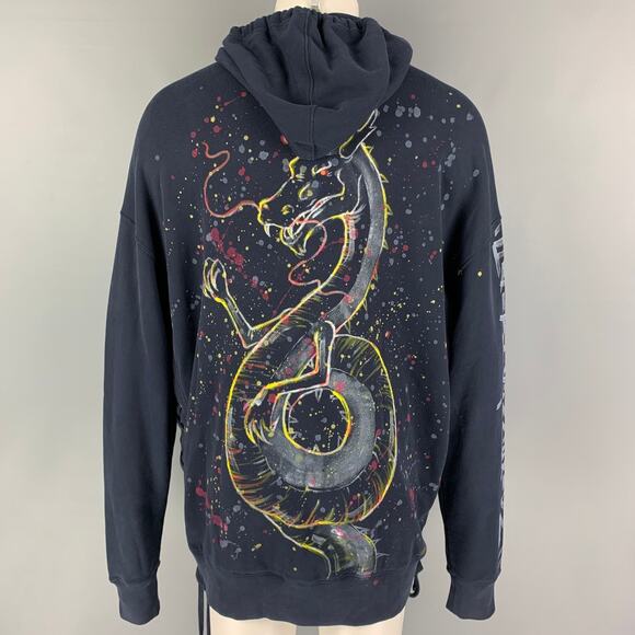 FAITH CONNEXION Size S Navy Multi-Color Painted Cotton Hooded Sweatshirt - Picture 2 of 6